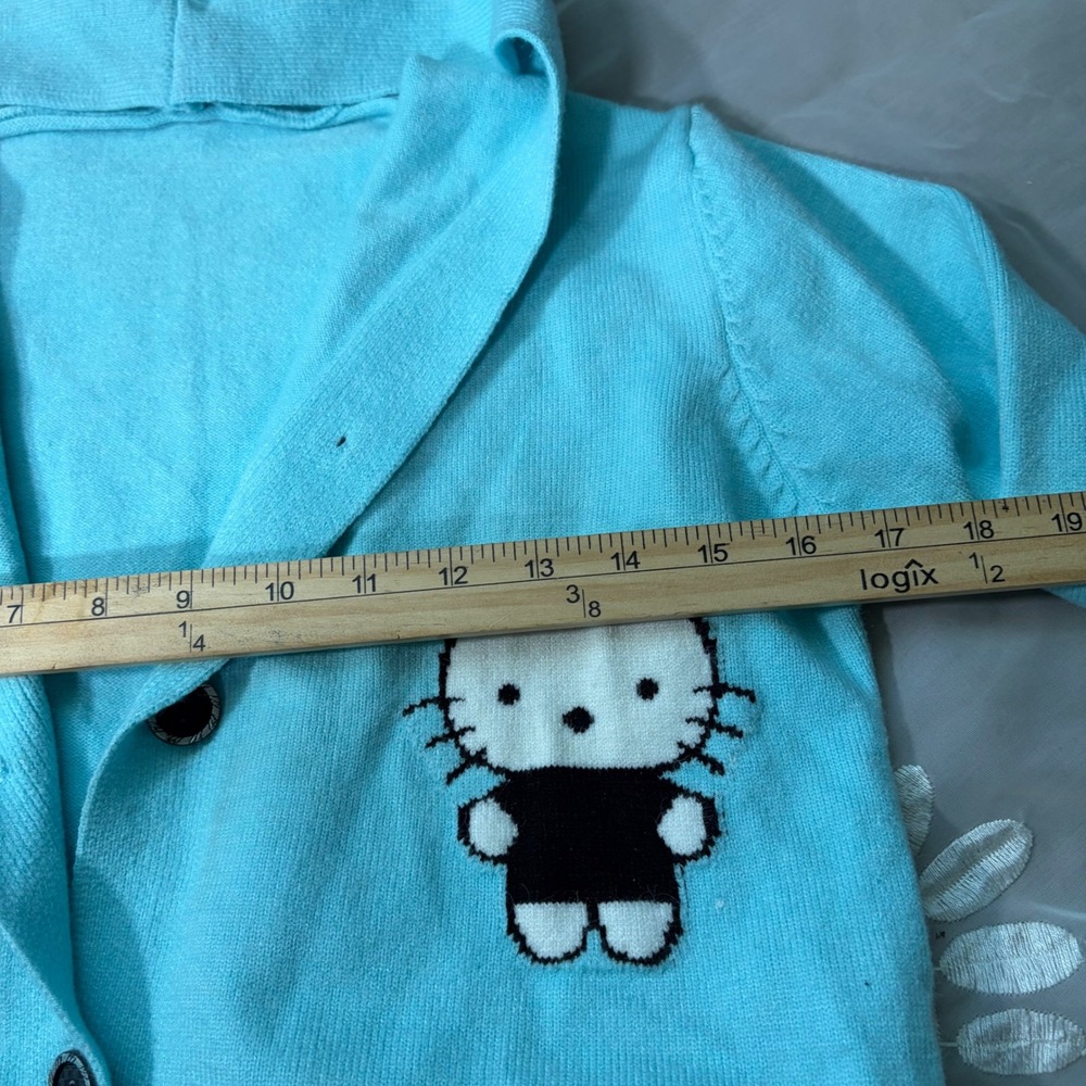 Sanrio Hello Kitty Hooded Cardigan Sweater Light Blue Button Front Y2K Style - Picture 4 of 5